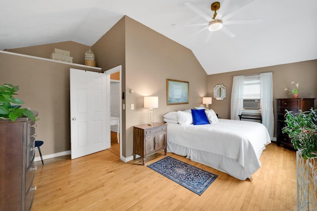 61 Pine Rd, Suffield, CT 06093 - bedroom featuring vaulted ceiling, light wood-style floors, baseboards, cooling unit, and a ceiling fan