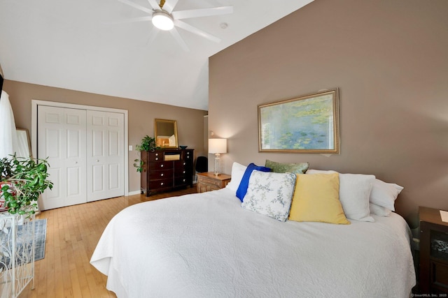 61 Pine Rd, Suffield, CT 06093 - bedroom with a closet, wood finished floors, a ceiling fan, and high vaulted ceiling