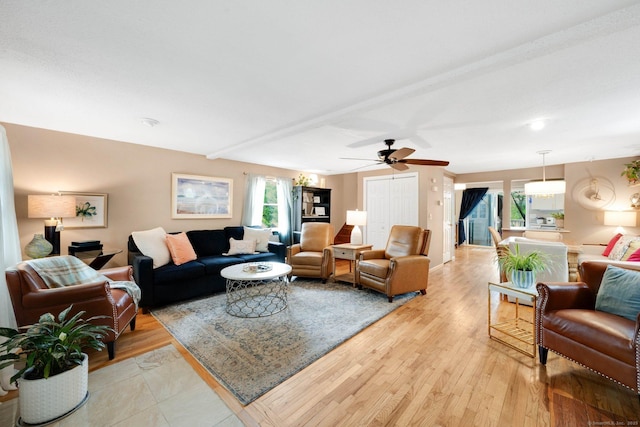 61 Pine Rd, Suffield, CT 06093 - living room with healthy amount of natural light, light wood-style floors, and ceiling fan