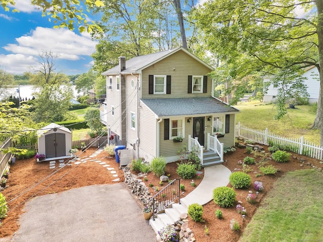 61 Pine Rd, Suffield, CT 06093 - view of front of property featuring roof with shingles, a porch, and a fenced backyard