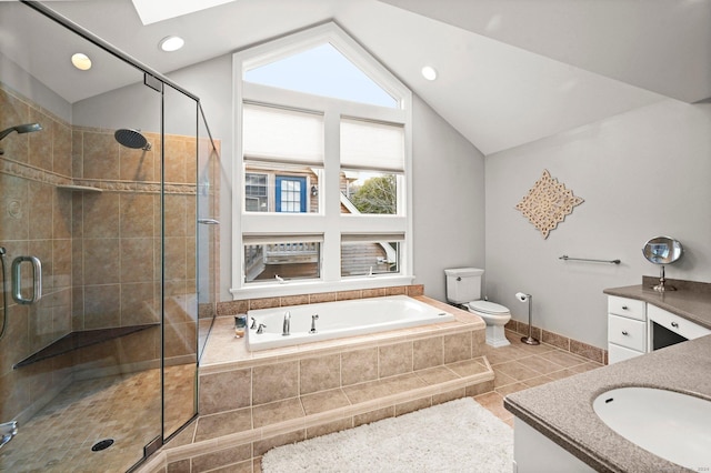 35 Knollcrest Rd, New Fairfield, CT 06812 - full bath with a garden tub, a stall shower, vanity, a skylight, and toilet