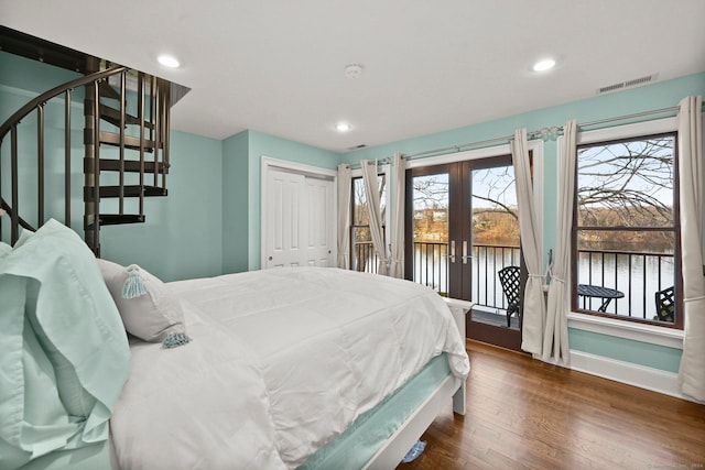 35 Knollcrest Rd, New Fairfield, CT 06812 - bedroom featuring access to outside, french doors, recessed lighting, baseboards, and wood finished floors