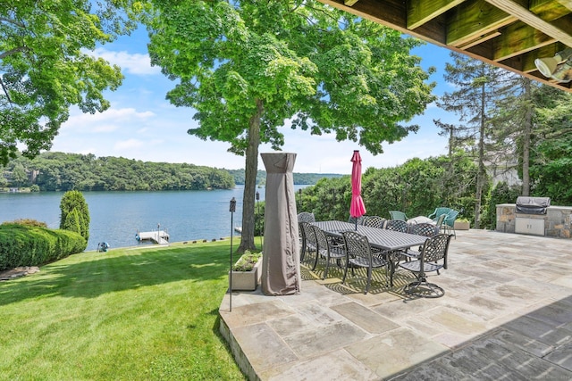 35 Knollcrest Rd, New Fairfield, CT 06812 - view of patio / terrace with a water view, outdoor dining space, and a boat dock