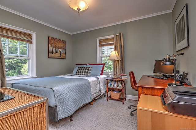 84 Kenwood Ave, Stratford, CT 06614 - bedroom with ornamental molding, a desk, and light carpet