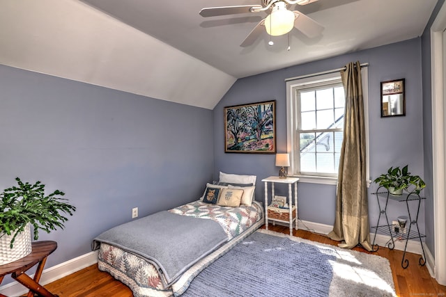 84 Kenwood Ave, Stratford, CT 06614 - bedroom with wood finished floors, lofted ceiling, and a ceiling fan
