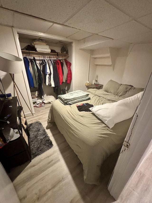 28 Terrace Ave, West Haven, CT 06516 - bedroom with light wood-style floors, a closet, and a paneled ceiling