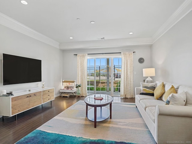 302 Center Meadow Ln Unit 302, Danbury, CT 06810 - living room with crown molding, dark wood finished floors, and recessed lighting