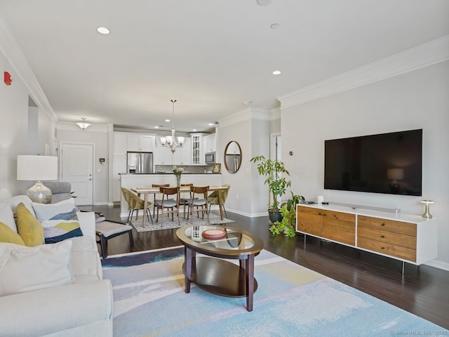 302 Center Meadow Ln Unit 302, Danbury, CT 06810 - living area featuring dark wood-style floors, crown molding, a chandelier, and recessed lighting