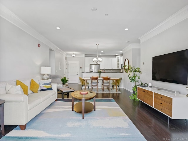 302 Center Meadow Ln Unit 302, Danbury, CT 06810 - living room featuring ornamental molding, dark wood-type flooring, a chandelier, and recessed lighting