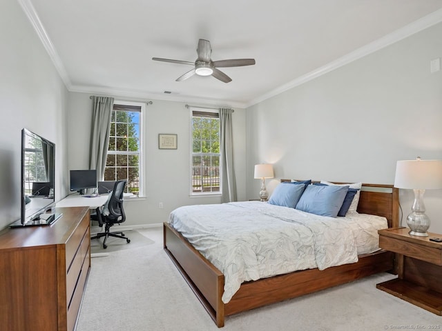 302 Center Meadow Ln Unit 302, Danbury, CT 06810 - bedroom with light colored carpet, an office area, ornamental molding, and ceiling fan