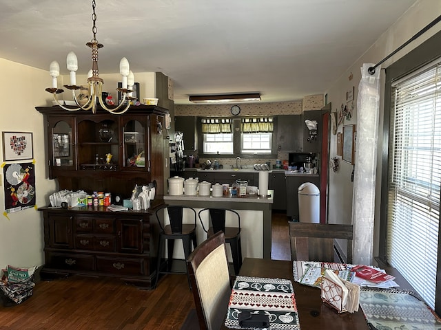 278 Scoville Hill Rd, Harwinton, CT 06791 - dining area with dark wood-style floors and a chandelier