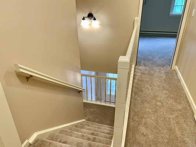 350 Bristol St Apt A3, Waterbury, CT 06708 - stairway with carpet floors, baseboard heating, and baseboards