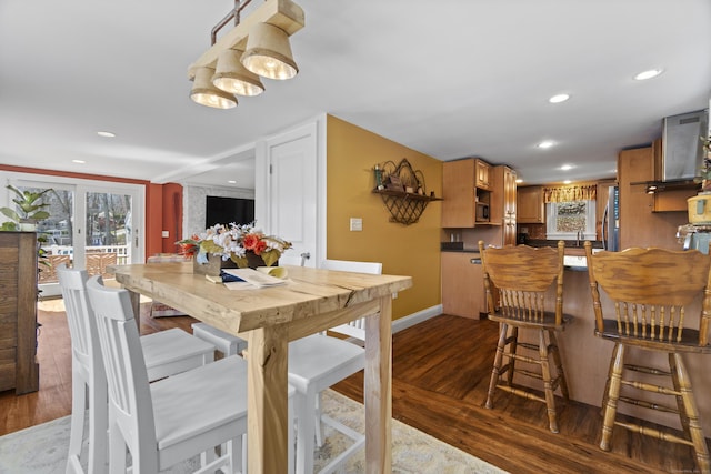 73 Lake Shore Dr, East Haddam, CT 06415 - dining area featuring dark wood-style floors, recessed lighting, and baseboards
