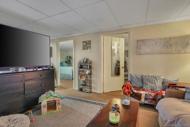 124 Main St, Sprague, CT 06330 - living room featuring a drop ceiling and carpet floors