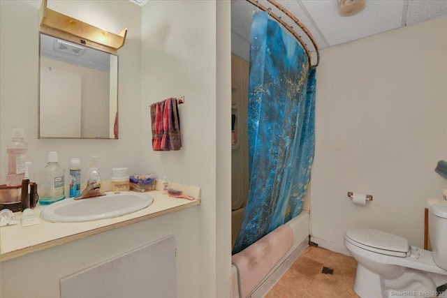 124 Main St, Sprague, CT 06330 - full bathroom with vanity, shower / bath combo with shower curtain, and tile patterned flooring