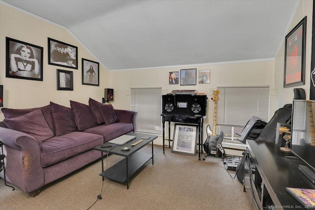 124 Main St, Sprague, CT 06330 - carpeted living area with vaulted ceiling and crown molding
