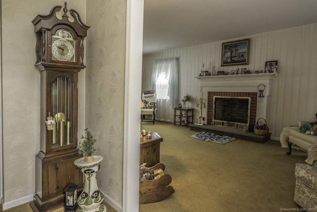 30 Dwight Rd, Middlefield, CT 06455 - living area with carpet floors and a brick fireplace