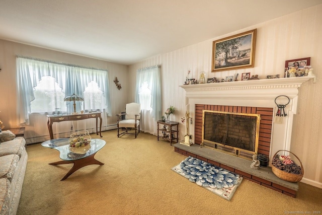 30 Dwight Rd, Middlefield, CT 06455 - carpeted living area featuring a fireplace and wallpapered walls