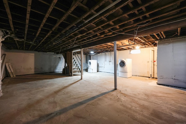 103 Anthony St, New Haven, CT 06515 - unfinished below grade area with washer / dryer and stairs