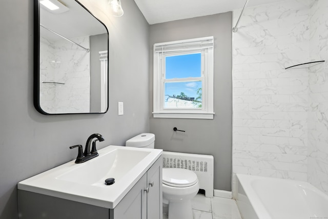 103 Anthony St, New Haven, CT 06515 - full bathroom with marble finish floors, radiator, vanity, and shower / washtub combination