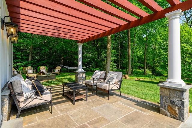 20 Copper Beech Ln, Ridgefield, CT 06877 - view of patio / terrace with outdoor lounge area and a pergola