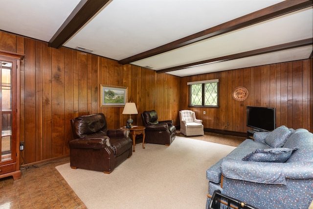 190 Allerton Farms Rd, Middlebury, CT 06762 - living area with beam ceiling and wooden walls