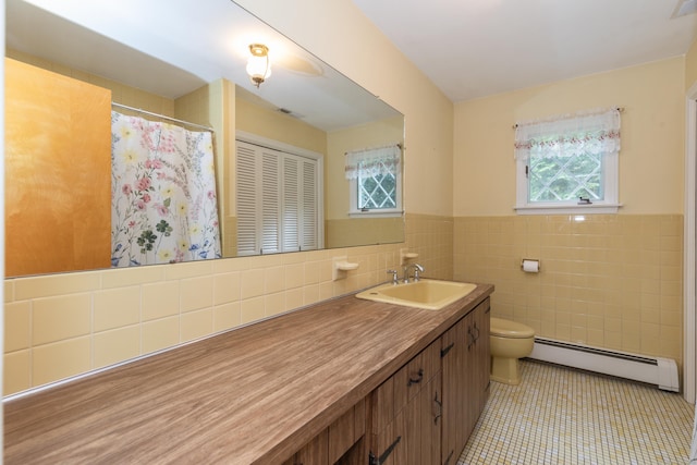 190 Allerton Farms Rd, Middlebury, CT 06762 - bathroom featuring baseboard heating, healthy amount of natural light, toilet, tile walls, and vanity