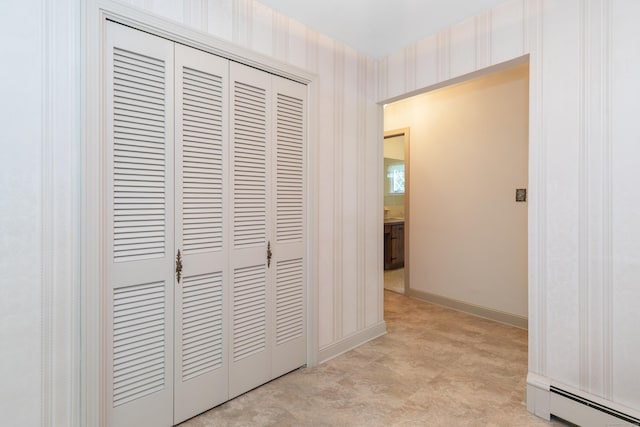 190 Allerton Farms Rd, Middlebury, CT 06762 - hall with a baseboard radiator, baseboards, and wallpapered walls