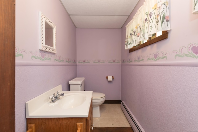 190 Allerton Farms Rd, Middlebury, CT 06762 - half bath with toilet, vanity, a baseboard heating unit, and baseboards