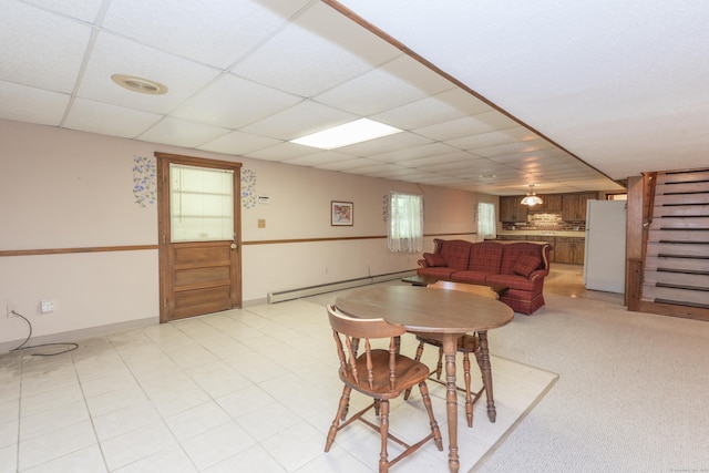 190 Allerton Farms Rd, Middlebury, CT 06762 - dining area featuring a baseboard radiator, stairs, and a paneled ceiling