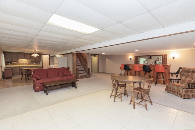 190 Allerton Farms Rd, Middlebury, CT 06762 - dining space featuring bar, light carpet, stairs, and a drop ceiling