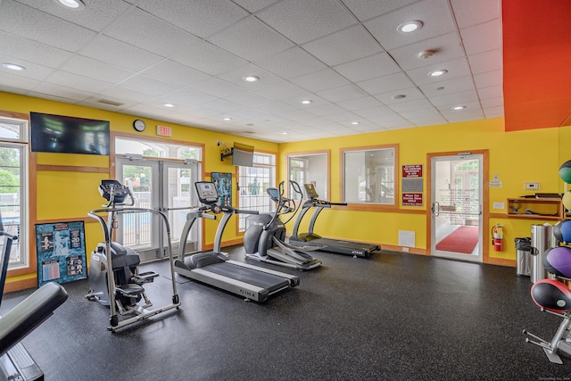 2006 Hancock Dr Unit 2006, Danbury, CT 06811 - exercise room with a paneled ceiling, plenty of natural light, recessed lighting, and french doors
