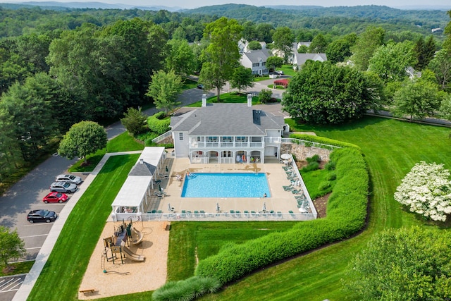 2006 Hancock Dr Unit 2006, Danbury, CT 06811 - aerial view of property and surrounding area with a pool and a forest