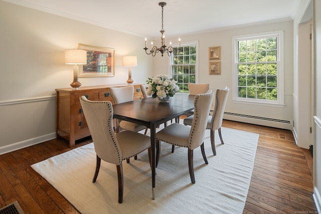 75 Bald Hill Rd, Wilton, CT 06897 - dining room featuring ornamental molding, a chandelier, light wood-style flooring, and baseboard heating