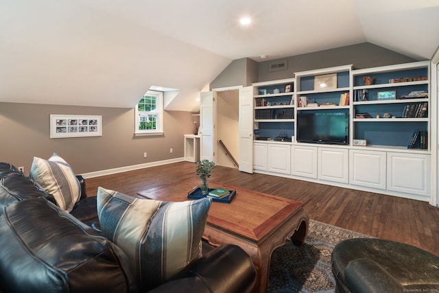 75 Bald Hill Rd, Wilton, CT 06897 - living room featuring lofted ceiling and dark wood-type flooring