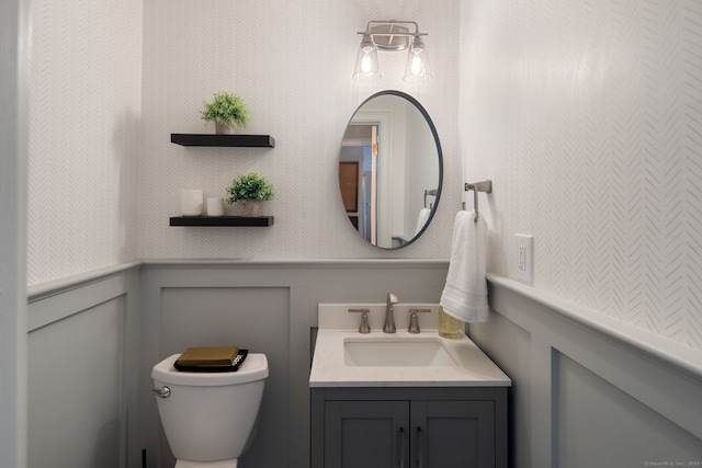 75 Bald Hill Rd, Wilton, CT 06897 - bathroom with a decorative wall, vanity, and wainscoting