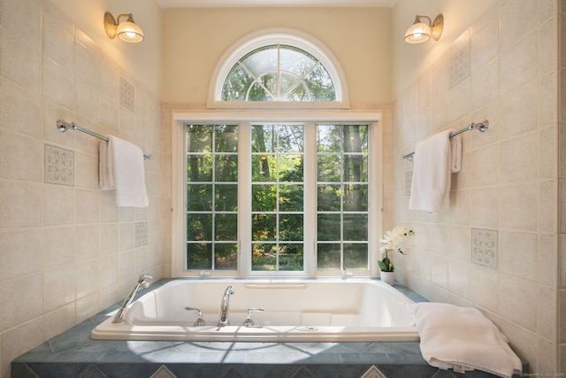 75 Bald Hill Rd, Wilton, CT 06897 - bathroom with a garden tub and tile walls