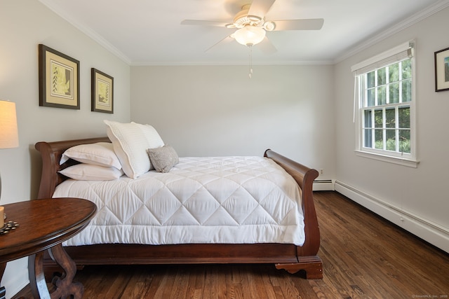 75 Bald Hill Rd, Wilton, CT 06897 - bedroom featuring crown molding, a baseboard radiator, wood finished floors, a ceiling fan, and a baseboard heating unit