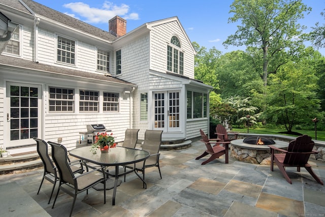 75 Bald Hill Rd, Wilton, CT 06897 - view of patio / terrace featuring entry steps, an outdoor fire pit, and a grill