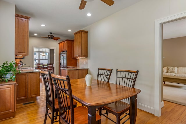 9 Benjamin Ln Unit 9, Tolland, CT 06084 - dining space with a ceiling fan, light wood-style flooring, recessed lighting, and baseboards