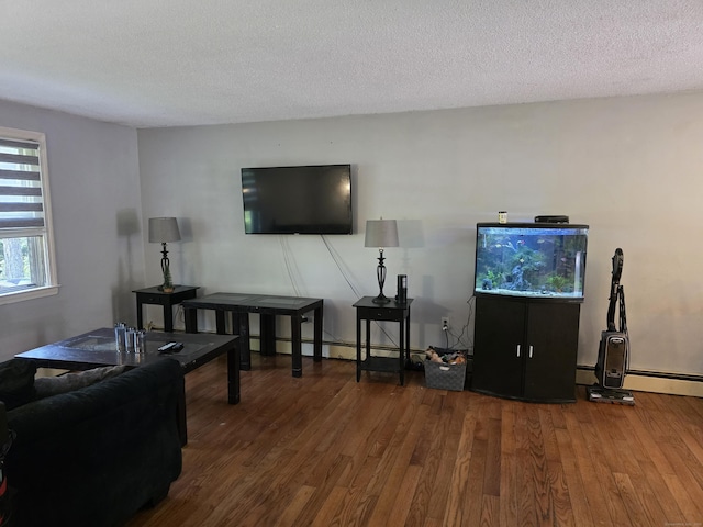 46 Richardson Hill Rd, Griswold, CT 06351 - living area featuring wood finished floors, a baseboard heating unit, and a textured ceiling