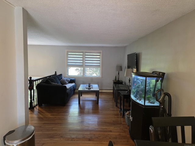 46 Richardson Hill Rd, Griswold, CT 06351 - living room with a baseboard heating unit, a textured ceiling, and wood-type flooring