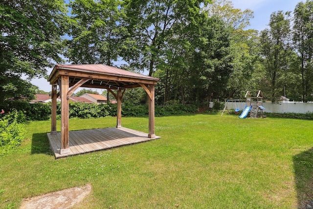 98 Herald Ave, Bridgeport, CT 06606 - view of grassy yard featuring a gazebo and a playground