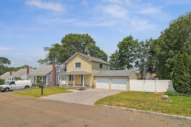 98 Herald Ave, Bridgeport, CT 06606 - traditional-style house with driveway, a garage, a chimney, roof with shingles, and a gate