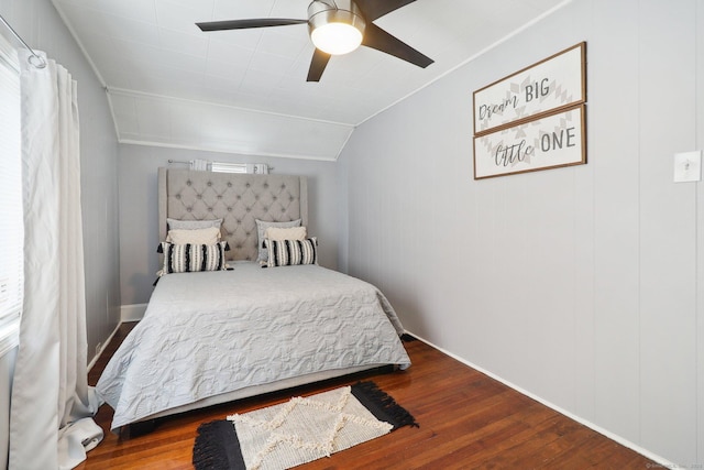 98 Herald Ave, Bridgeport, CT 06606 - bedroom with wood finished floors, vaulted ceiling, and a ceiling fan