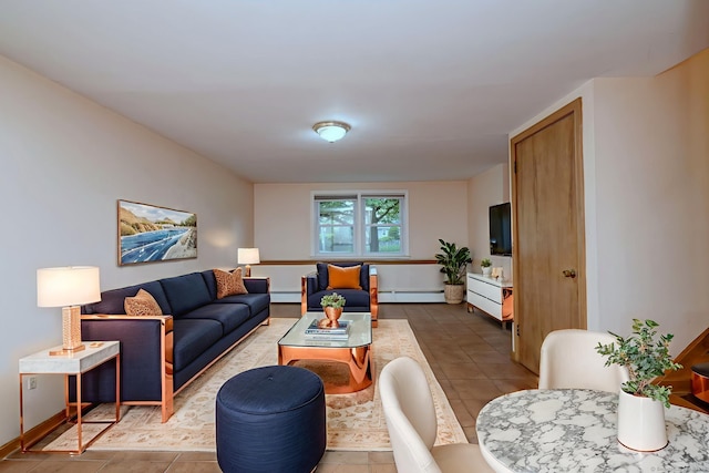 15 Edgemere Rd, Hamden, CT 06517 - living area featuring a baseboard heating unit and tile patterned floors