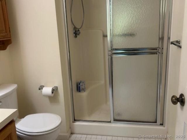 749 Long Hill Rd Unit A, Middletown, CT 06457 - full bath featuring vanity, a stall shower, toilet, and baseboards
