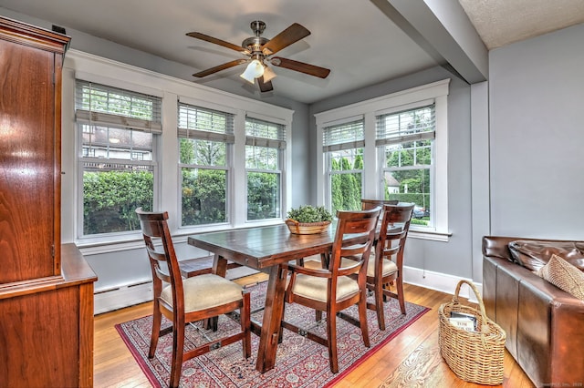 17 Norris St, Hamden, CT 06517 - dining room with light wood-type flooring, a ceiling fan, and baseboard heating
