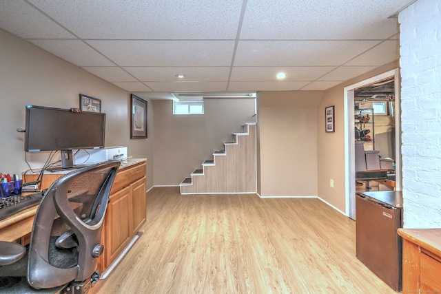 17 Norris St, Hamden, CT 06517 - home office with light wood-style flooring, a paneled ceiling, and recessed lighting