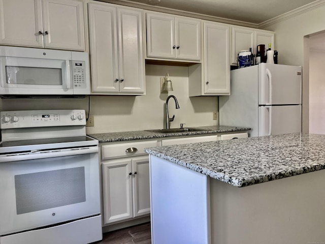 4 Belair Dr Unit 4, New Milford, CT 06776 - kitchen featuring white appliances, a sink, light stone countertops, and ornamental molding